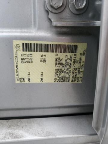 1N4AL2AP5CC258610 - 2012 NISSAN ALTIMA BASE Gümüş foto 12