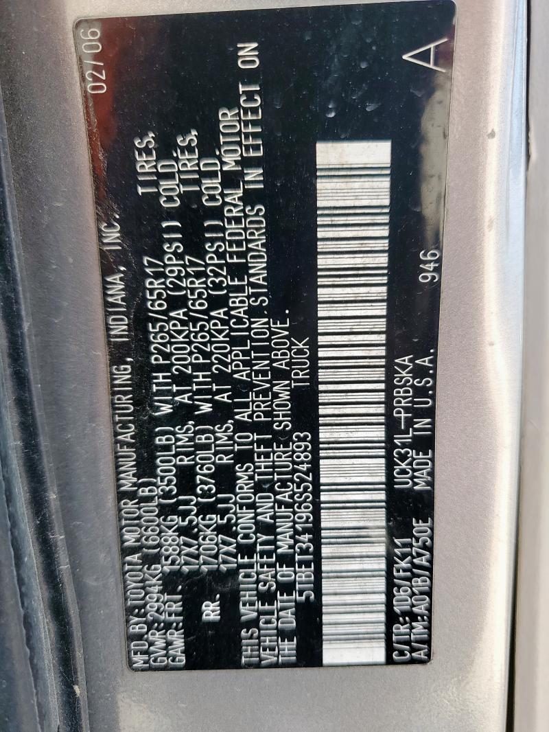 5TBET34196S524893 - 2006 TOYOTA TUNDRA DOUBLE CAB SR5 SILVER photo 12