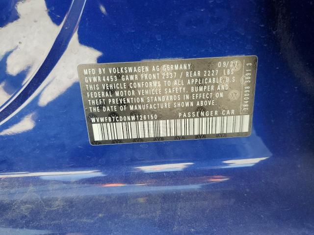 WVWFB7CD0NW126150 - 2022 VOLKSWAGEN GOLF R ლურჯი ფოტო 12