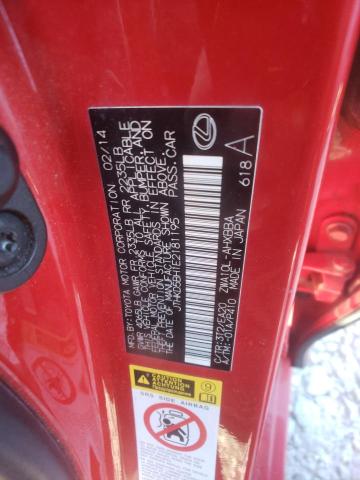 JTHKD5BH1E2181195 - 2014 LEXUS CT 200 RED photo 12