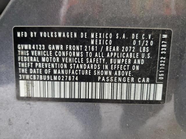 3VWCB7BU9LM027874 - 2020 VOLKSWAGEN JETTA S 灰色 照片 12
