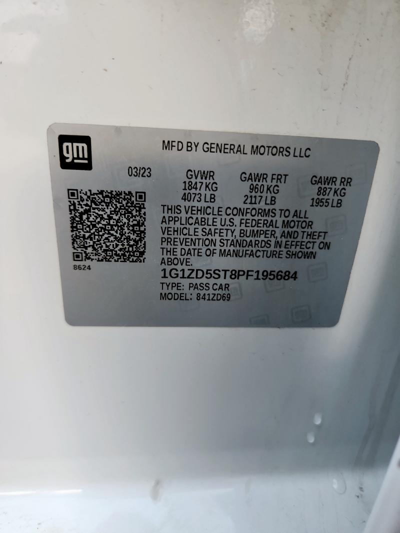 1G1ZD5ST8PF195684 - 2023 CHEVROLET MALIBU LT WHITE photo 12