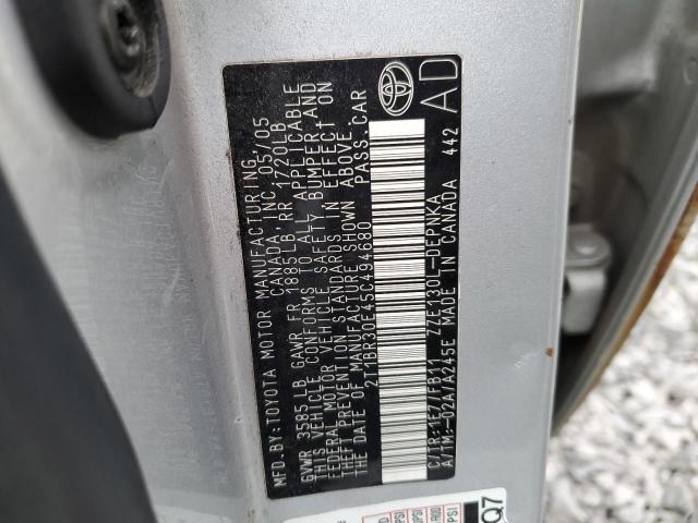 2T1BR30E45C494680 - 2005 TOYOTA COROLLA CE SILVER photo 12