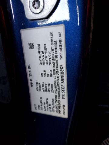 5YJ3E1EA8NF368926 - 2022 TESLA MODEL 3 蓝色 照片 12