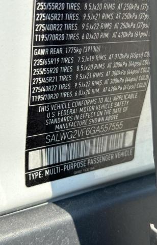 SALWG2VF6GA557555 - 2016 LAND ROVER RANGE ROVE SE WHITE photo 10