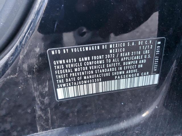 3VW2K7AJ6DM403399 - 2013 VOLKSWAGEN JETTA BASE BLACK photo 12