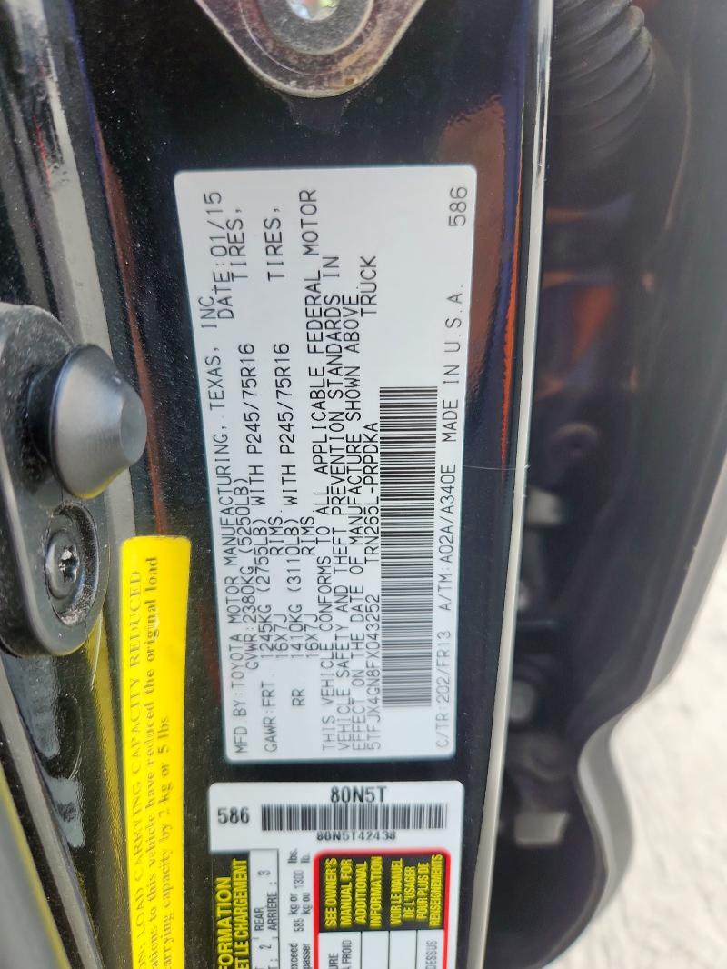 5TFJX4GN8FX043252 - 2015 TOYOTA TACOMA DOUBLE CAB PRERUNNER BLACK photo 12