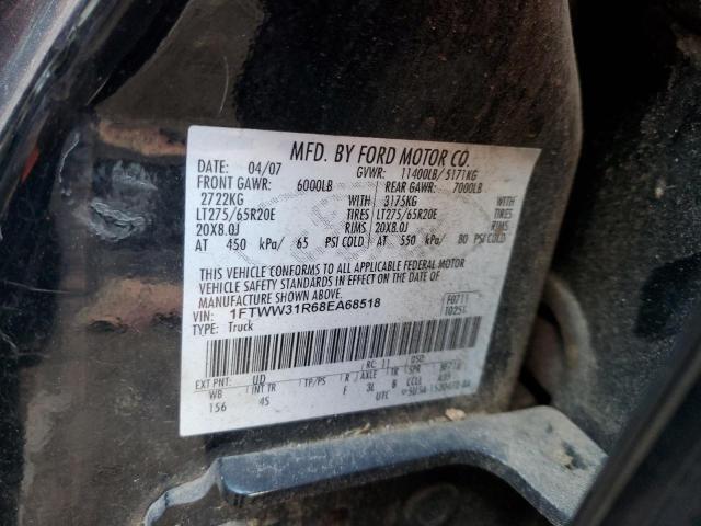 1FTWW31R68EA68518 - 2008 FORD F350 SRW SUPER DUTY BLACK photo 12