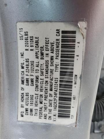 1HGCR2F34FA202425 - 2015 HONDA ACCORD LX 银色 照片 12