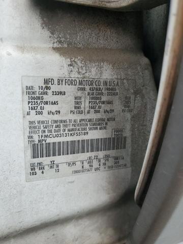 1FMCU03131KF55189 - 2001 FORD ESCAPE XLT WHITE photo 13