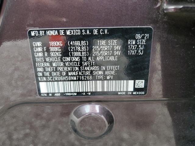 3CZRU6H58NM716268 - 2022 HONDA HR-V EX BURGUNDY photo 13