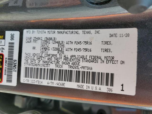 5TFAX5GN6MX192357 - 2021 TOYOTA TACOMA DOUBLE CAB Gri fotoğraf 12