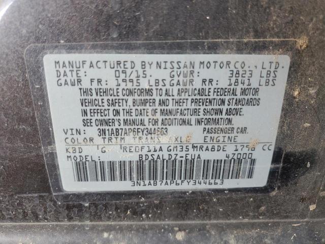 3N1AB7AP6FY344663 - 2015 NISSAN SENTRA S GRAY photo 13