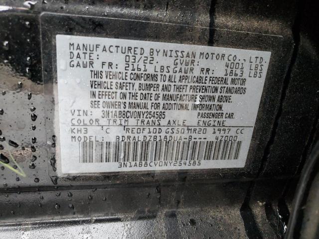 3N1AB8CV0NY254585 - 2022 NISSAN SENTRA SV BLACK photo 12