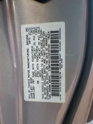 5TBBT44112S239799 - 2002 TOYOTA TUNDRA ACCESS CAB Մոխրագույն լուսանկար 12