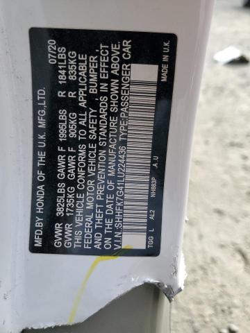 SHHFK7G41LU224436 - 2020 HONDA CIVIC SPORT თეთრი ფოტო 12