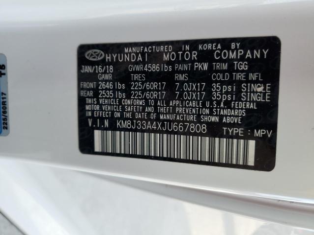 KM8J33A4XJU667808 - 2018 HYUNDAI TUCSON SEL WHITE photo 13