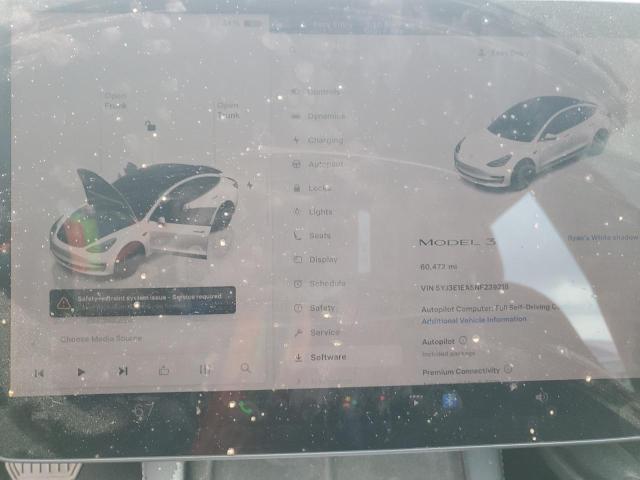 5YJ3E1EA5NF239218 - 2022 TESLA MODEL 3 Biały zdjęcie 9