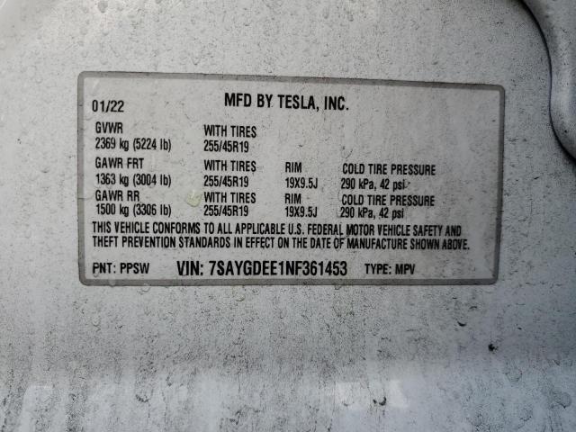 7SAYGDEE1NF361453 - 2022 TESLA MODEL Y Ақ фото 13