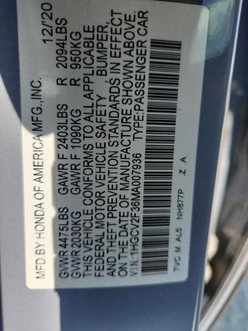 1HGCV2F36MA007936 - 2021 HONDA ACCORD SPORT Gris photo 13