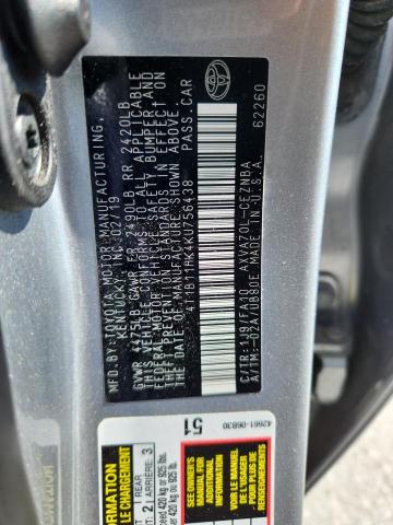 4T1B11HK4KU756438 - 2019 TOYOTA CAMRY L SILVER photo 13