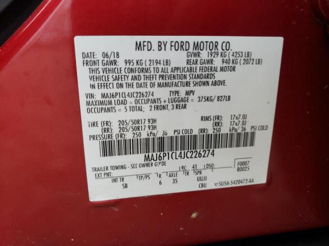 MAJ6P1CL4JC226274 - 2018 FORD ECOSPORT SES RED photo 12