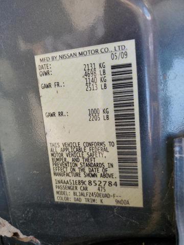 1N4AA51E89C852784 - 2009 NISSAN MAXIMA S ნაცრისფერი ფოტო 12