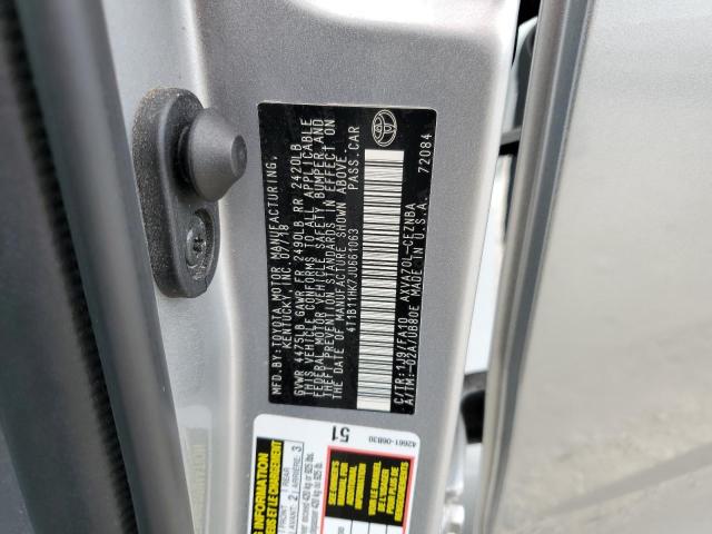 4T1B11HK7JU661063 - 2018 TOYOTA CAMRY L SILVER photo 12