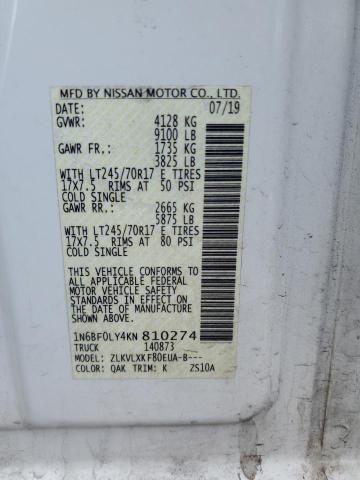 1N6BF0LY4KN810274 - 2019 NISSAN NV 2500 S WHITE photo 13