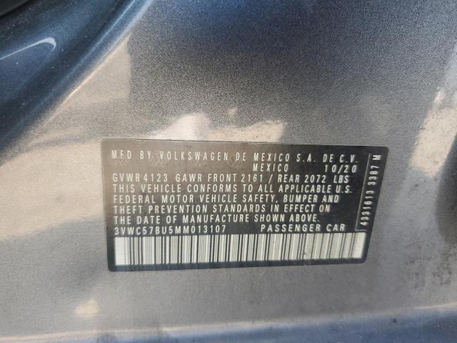 3VWC57BU5MM013107 - 2021 VOLKSWAGEN JETTA S GRAY photo 12