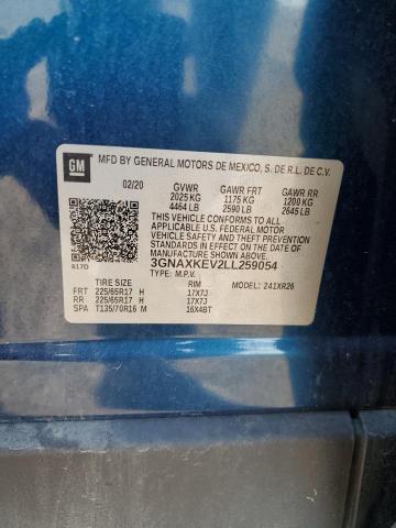 3GNAXKEV2LL259054 - 2020 CHEVROLET EQUINOX LT ლურჯი ფოტო 12