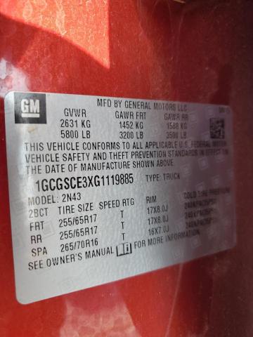 1GCGSCE3XG1119885 - 2016 CHEVROLET COLORADO LT RED photo 12
