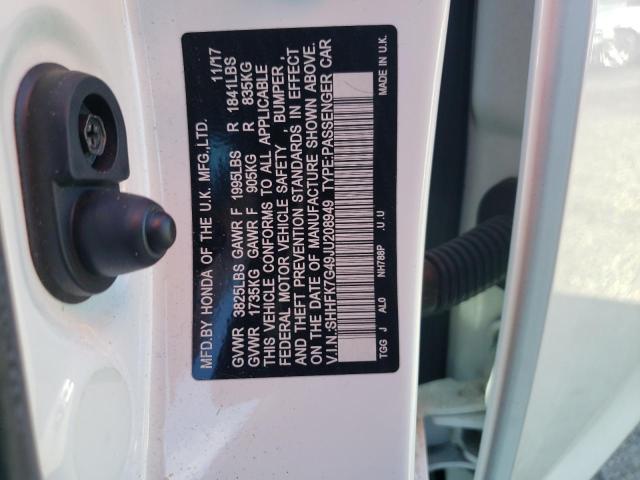 SHHFK7G49JU208949 - 2018 HONDA CIVIC SPORT თეთრი ფოტო 12