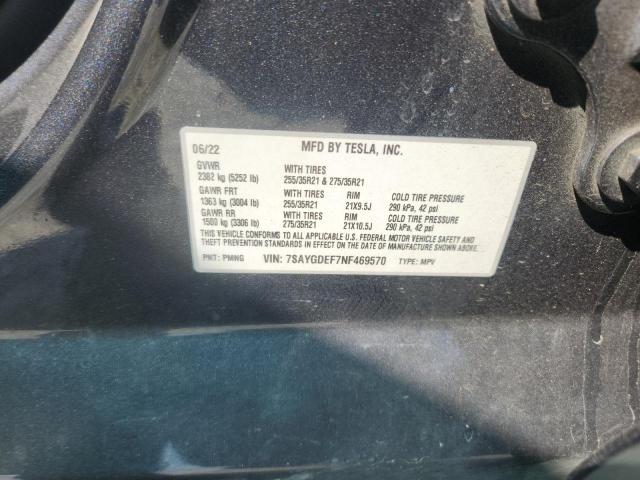 7SAYGDEF7NF469570 - 2022 TESLA MODEL Y GRAY photo 13