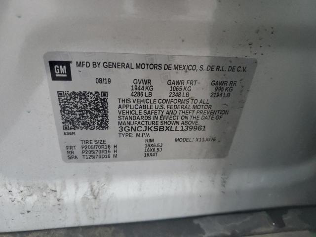 3GNCJKSBXLL139961 - 2020 CHEVROLET TRAX LS SILVER photo 12