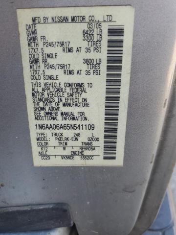 1N6AA06A65N541109 - 2005 NISSAN TITAN XE 银色 照片 12
