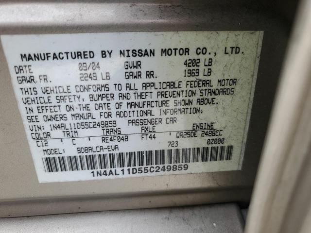 1N4AL11D55C249859 - 2005 NISSAN ALTIMA S GOLD photo 12