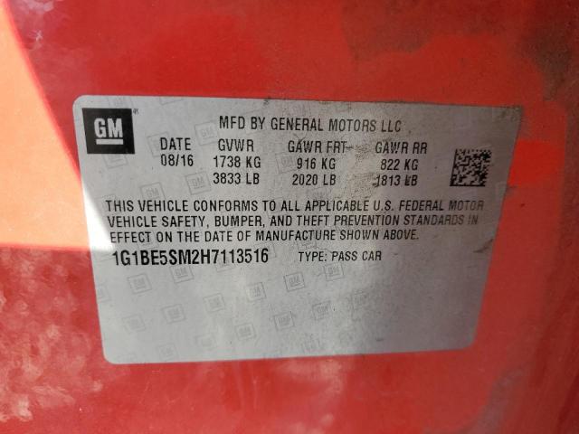 1G1BE5SM2H7113516 - 2017 CHEVROLET CRUZE LT წითელი ფოტო 12