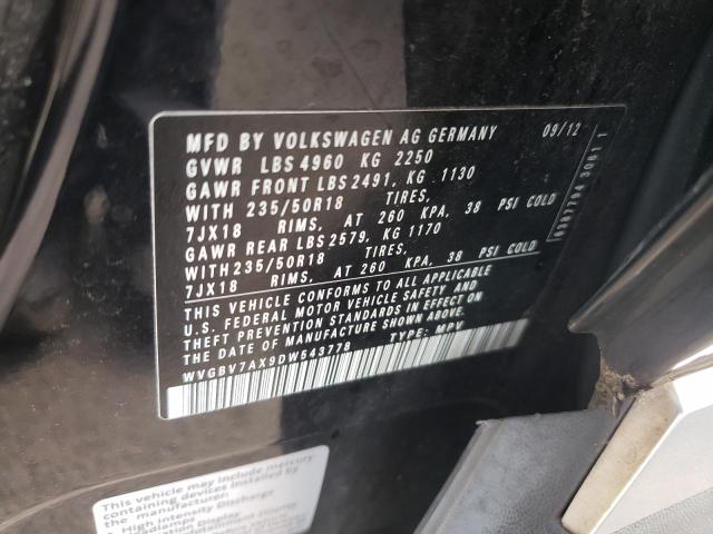 WVGBV7AX9DW543778 - 2013 VOLKSWAGEN TIGUAN S შავი ფოტო 12
