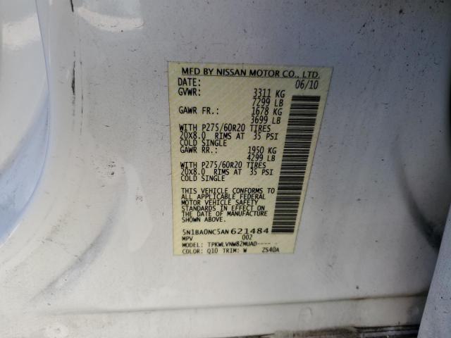 5N1BA0NC5AN621484 - 2010 NISSAN ARMADA SE WHITE photo 14