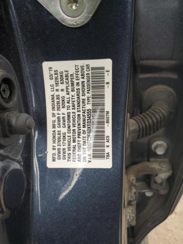 19XFC2F60KE034555 - 2019 HONDA CIVIC LX BLUE photo 12