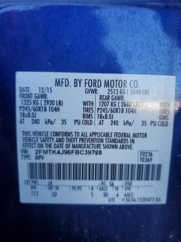 2FMTK4J96FBC39728 - 2015 FORD EDGE SEL BLUE photo 13