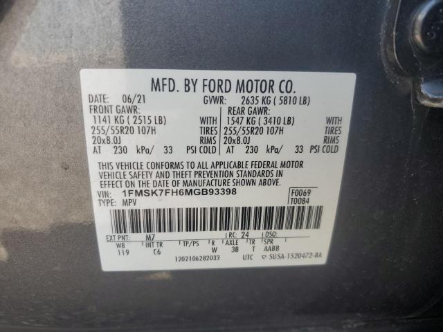 1FMSK7FH6MGB93398 - 2021 FORD EXPLORER LIMITED GRAY photo 14