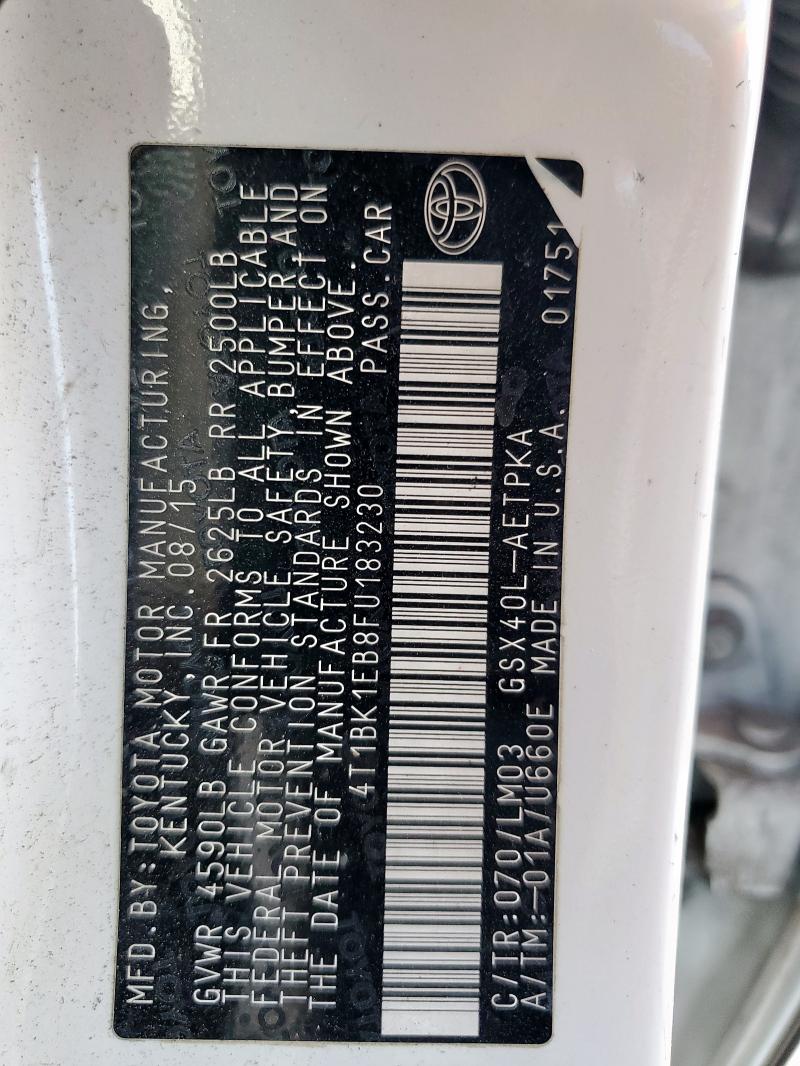 4T1BK1EB8FU183230 - 2015 TOYOTA AVALON XLE თეთრი ფოტო 12