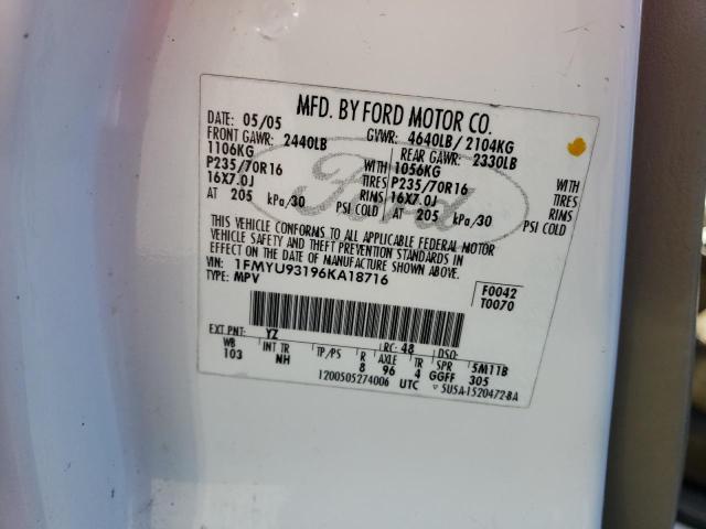 1FMYU93196KA18716 - 2006 FORD ESCAPE XLT WHITE photo 12