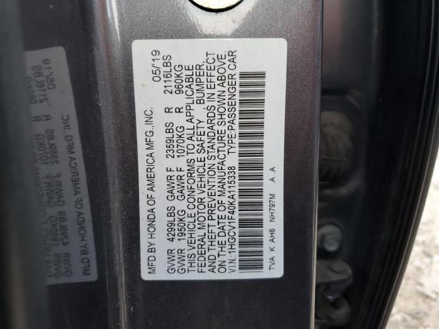 1HGCV1F40KA115338 - 2019 HONDA ACCORD EX GRAY photo 12