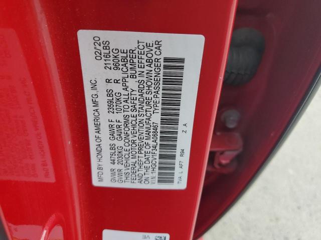 1HGCV1F34LA068467 - 2020 HONDA ACCORD SPORT 红色 照片 12