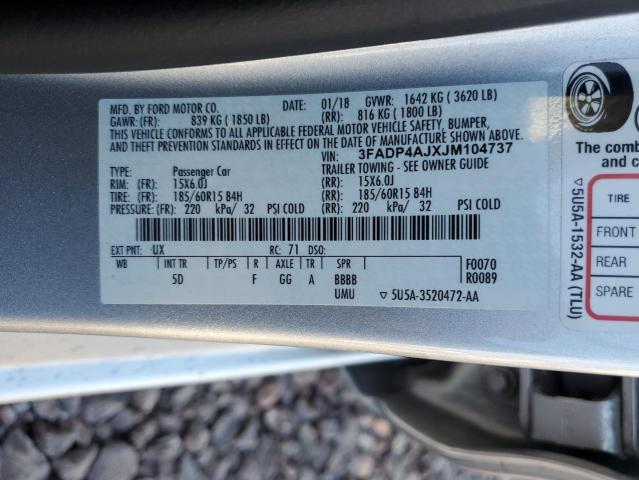 3FADP4AJXJM104737 - 2018 FORD FIESTA S SILVER photo 12