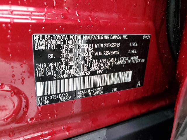 2T3A1RFV7MW200769 - 2021 TOYOTA RAV4 XLE PREMIUM RED photo 13