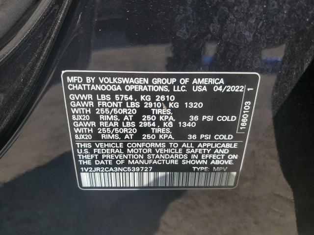 1V2JR2CA3NC539727 - 2022 VOLKSWAGEN ATLAS SE შავი ფოტო 13